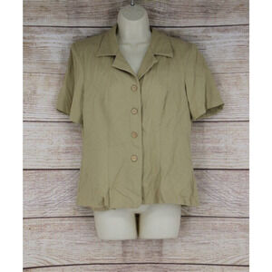 VINTAGE AGB Byer CA Womens Size Medium Button Down Padded Shoulder Shirt Beige